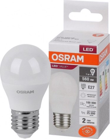 Лампа светодиодная Osram LED VALUE clp60 7sw/840 230v e27 10x1 [4058075579835]
