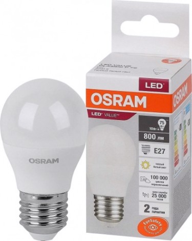 Лампа светодиодная Osram LED VALUE clp75 10sw/830 230v e27 10x1 [4058075579897]