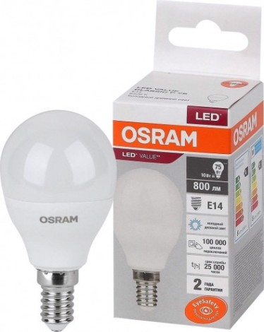 Лампа светодиодная Osram LED VALUE clp75 10sw/865 230v e14 10x1 [4058075579774]