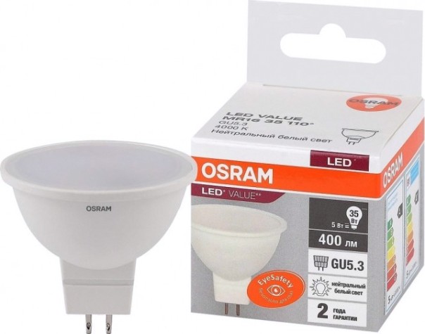 Лампа светодиодная Osram LED VALUE mr16 35 5sw/840 230v gu5.3 [4058075582422]