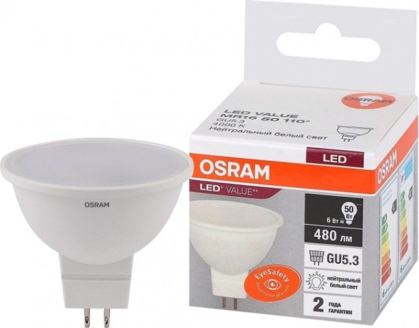 Лампа светодиодная Osram LED VALUE mr16 50 6sw/840 230v gu5.3 [4058075582637]