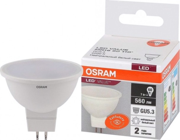 Лампа светодиодная Osram LED VALUE mr16 60 7sw/840 230v gu5.3 [4058075582811]