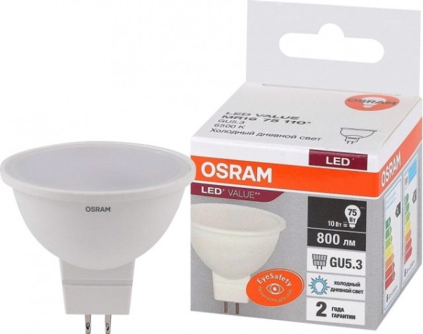 Лампа светодиодная Osram LED VALUE mr16 75 10sw/865 230v gu5.3 [4058075582934]