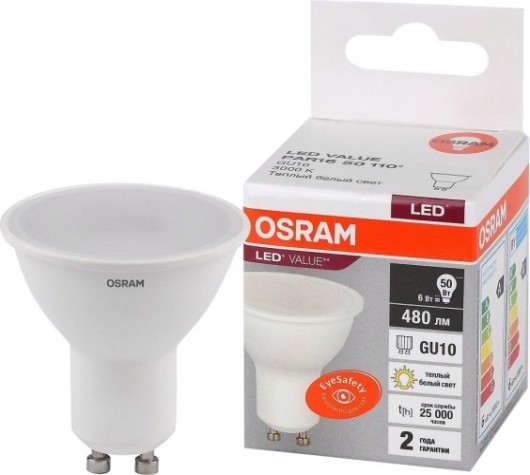 Лампа светодиодная Osram LED VALUE par16 50 6sw/830 230v gu10 [4058075581449]