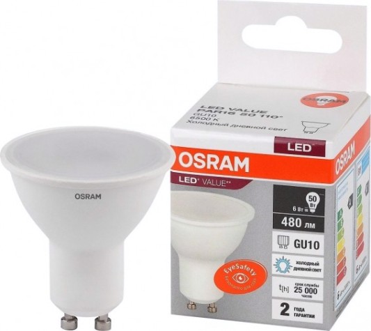 Лампа светодиодная Osram LED VALUE par16 50 6sw/865 230v gu10 [4058075581500]