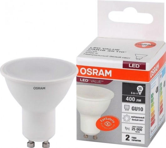 Лампа светодиодная Osram LED VALUE par1635 5sw/840 230v gu10 [4058075581364]
