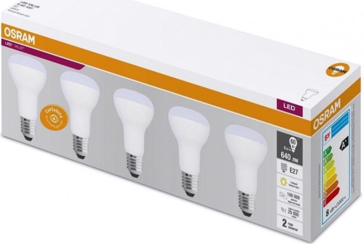 Лампа светодиодная Osram LED VALUE r60 8sw/865 230v e27 (уп 5 шт) [4058075584099]