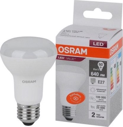Лампа светодиодная Osram LED VALUE r63 60 8sw/840 230v e27 [4058075581913]