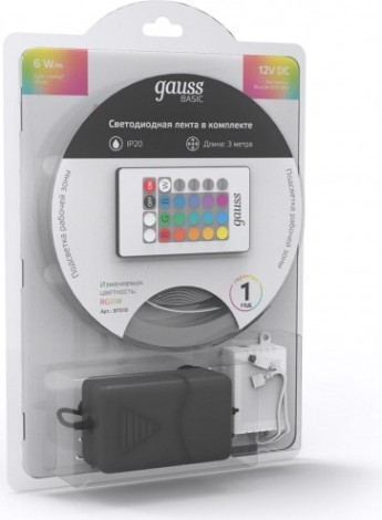 Лента светодиодная GAUSS BT010 basic в комплекте 12v 6w/m 390lm/m rgbw ip20 led 3 Лента светодиодная GAUSS BT010 basic в комплекте 12v 6w/m 390lm/m rgbw ip20 led 3