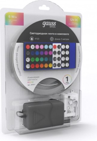Лента светодиодная GAUSS BT011 basic в комплекте 12v 6w/m 390lm/m rgbw ip20 led 5 Лента светодиодная GAUSS BT011 basic в комплекте 12v 6w/m 390lm/m rgbw ip20 led 5