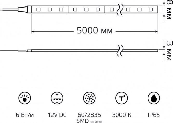 Лента светодиодная GAUSS BT013 basic в комплекте 12v 6w/m 600lm/m 3000k ip65 led Лента светодиодная GAUSS BT013 basic в комплекте 12v 6w/m 600lm/m 3000k ip65 led