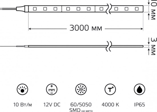 Лента светодиодная GAUSS BT052 basic 12v 10w/m 700lm/m 4000k ip65 led 3m Лента светодиодная GAUSS BT052 basic 12v 10w/m 700lm/m 4000k ip65 led 3m