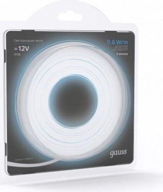 Лента светодиодная GAUSS LED 2835/120-smd 9.6w 12v dc холодный белый ip66 (блис [311000310]