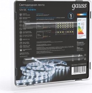 Лента светодиодная GAUSS LED 2835/120-smd 9.6w 12v dc холодный белый ip66 (блис [311000310]