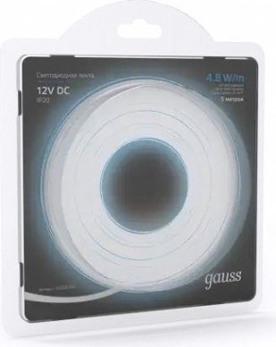 Лента светодиодная GAUSS LED 2835/60-smd 4.8w 12v dc холодный белый (блистер 5м [312000305]
