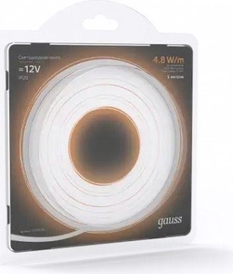 Лента светодиодная GAUSS LED 2835/60-smd 4.8w 12v dc теплый белый (блистер 5м) [312000105]