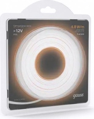 Лента светодиодная GAUSS LED 2835/60-smd 4.8w 12v dc теплый белый ip66 (блистер [311000105]