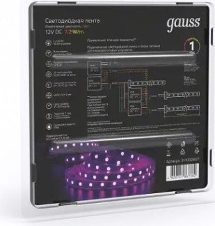 Лента светодиодная GAUSS LED 5050/30-smd 7.2w 12v dc rgb ip66 (блистер 5м) [311000407]