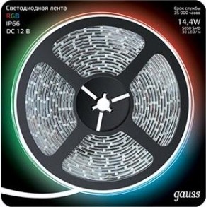 Лента светодиодная GAUSS LED 5050/60-smd 14.4w 12v dc rgb ip66 (блистер 5м) [311000414]