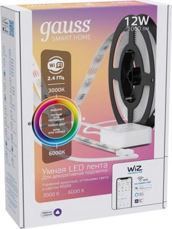 Лента светодиодная GAUSS Smart home 12w 1000lm 3000-6000к 100-240v ip20 3м rgbw [5010122]