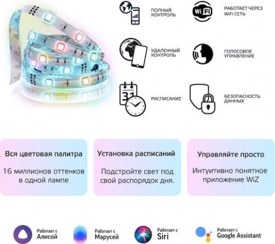 Лента светодиодная GAUSS Smart home 16w 1400lm 3000-6000к 100-240v ip20 5м rgbw [5020122]