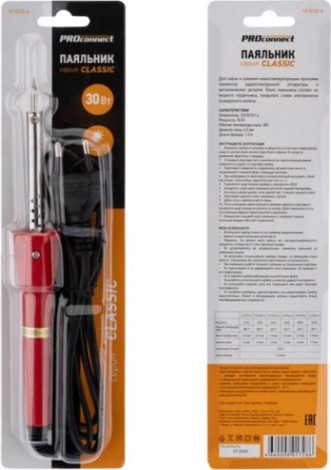 Паяльник Proconnect П0121-4 долговечное жало, серия classic, 30вт, 230в, блист [12-0122-4]