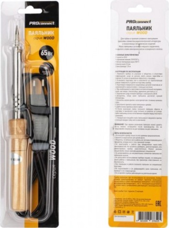Паяльник Proconnect П0176-4 с деревянной ручкой, серия wood, 65вт, 230в, блист [12-0176-4]