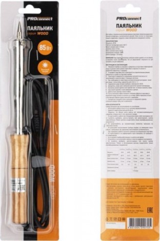 Паяльник Proconnect П0177-4 с деревянной ручкой, серия wood, 80вт, 230в, блист [12-0177-4]