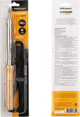 Паяльник Proconnect П0178-4 с деревянной ручкой, серия wood, 100вт, 230в, блис [12-0178-4]