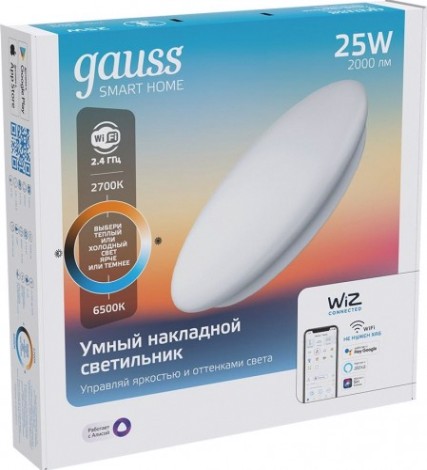 Потолочный светодиодный светильник GAUSS Smart home 25w2000lm2700-6500к198-264v ip20 400*70мм [2050112]