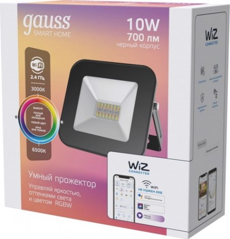 Прожектор GAUSS 3550132 smart home 10w черный rgbw+изм.цв.темп.+диммирован Прожектор GAUSS 3550132 smart home 10w черный rgbw+изм.цв.темп.+диммирован