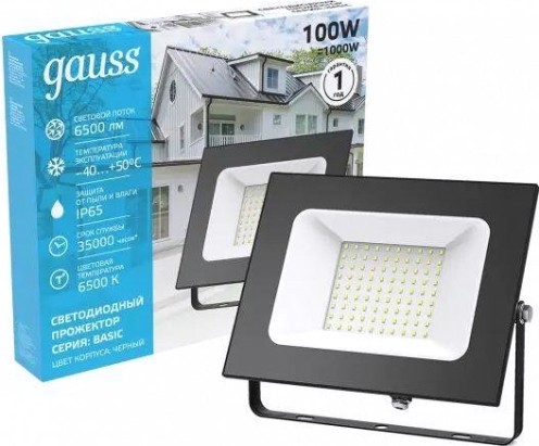 Прожектор GAUSS Elementary 100w 7200lm 6500к 175-265v ip65 черный led [613100100P]
