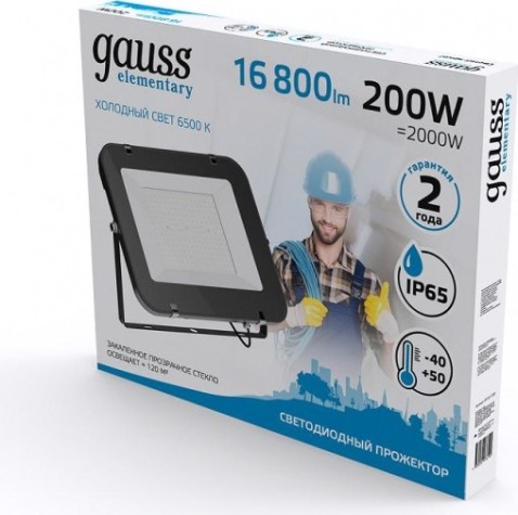Прожектор GAUSS Elementary 200w 16800lm 6500к 200-240v ip65 черный led [691511200]