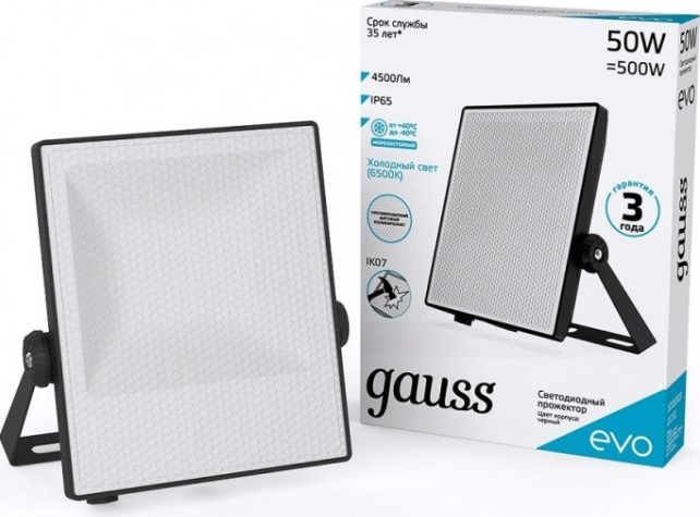 Прожектор GAUSS EVO evo 50w 4500lm 6500k 100-240v ip65 черный led [687511350]