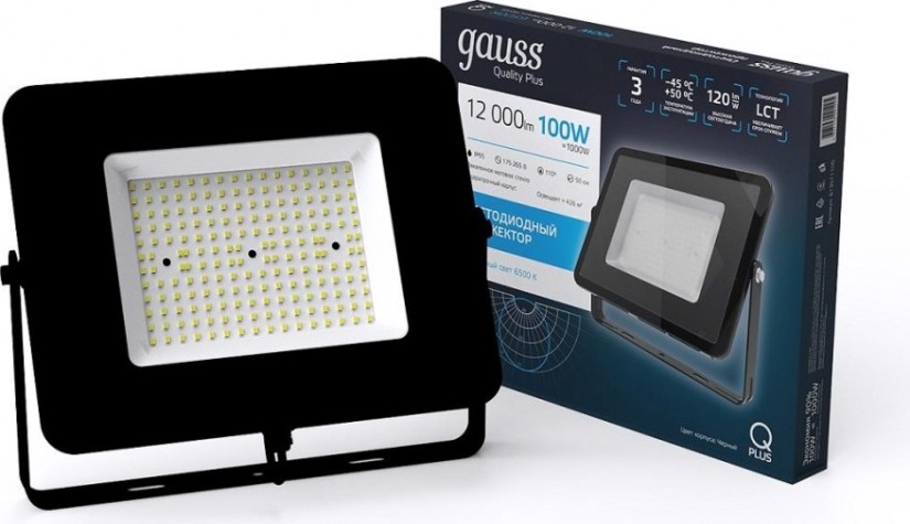 Прожектор GAUSS Qplus 100w 12000lm 6500k 175-265v ip65 черный led [613511100]