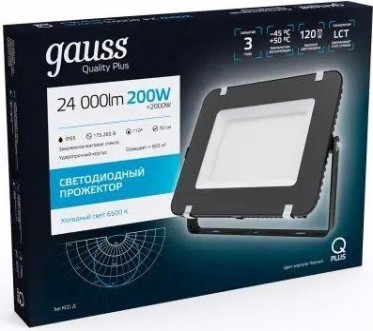Прожектор GAUSS Qplus 200w 24000lm 6500k 175-265v ip65 черный led [613100200]