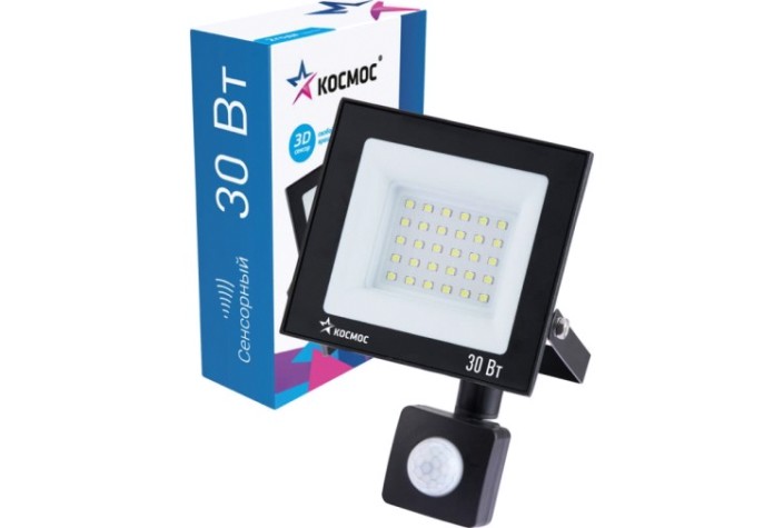 Прожектор светодиодный КОСМОС K_PR5_LED_30S c датчиком 2400Лм, IP65, 6500K Super-Slim