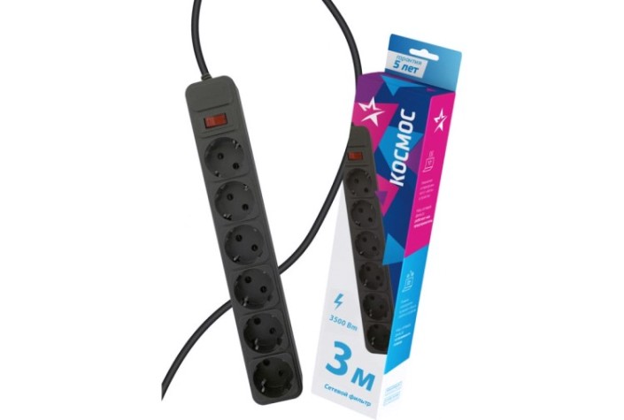 Сетевой фильтр КОСМОС FKsm3m-6g с заземлением 3*1,00 мм², черный [FKsm3m-6g(B)16A]