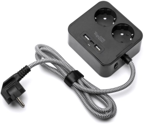 Сетевой фильтр TopON TOP-PWS2B черный, 1,5 м