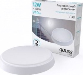 Светильник для ЖКХ светодиодный GAUSS HALL круг 12w 940lm 4000k 200-240v ip40 d135*32мм белый [193411212]
