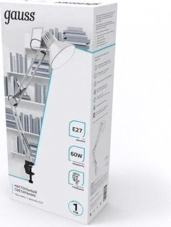 Светильник настольный GAUSS GTL001 60w 220-240v e27 белый струбцина [GT0011]