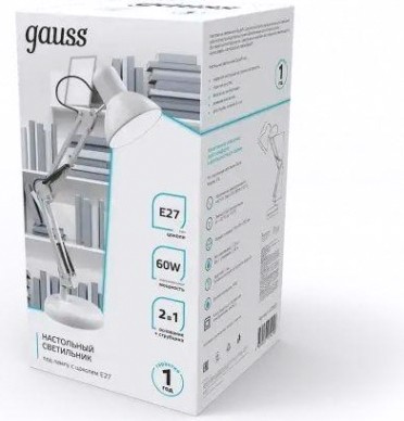 Светильник настольный GAUSS GTL002 60w 220-240v e27 белый струбцина и основание [GT0021]