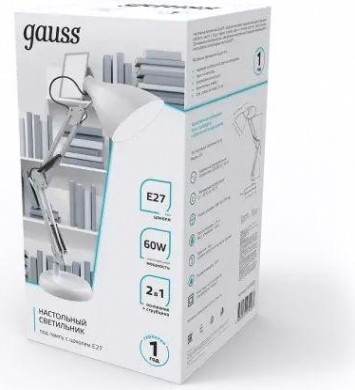 Светильник настольный GAUSS GTL003 60w 220-240v e27 белый струбцина и основание [GT0031]
