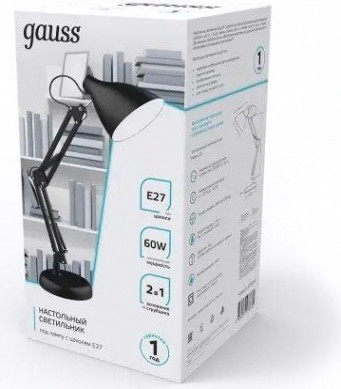 Светильник настольный GAUSS GTL003 60w 220-240v e27 черный струбцина и основание [GT0032]