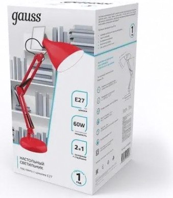 Светильник настольный GAUSS GTL003 60w 220-240v e27 красный струбцина и основание [GT0034]
