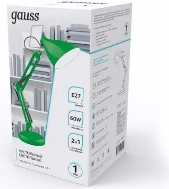 Светильник настольный GAUSS GTL003 60w 220-240v e27 зеленый струбцина и основание [GT0033]