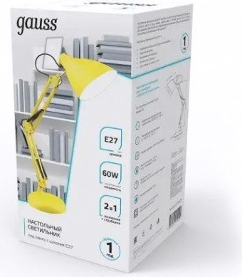 Светильник настольный GAUSS GTL003 60w 220-240v e27 желтый струбцина и основание [GT0035]