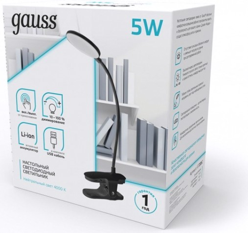 Светильник настольный GAUSS GTL205 5V Li-ion 1200mA черный диммируемый [GT2052]
