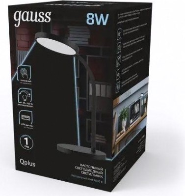 Светильник настольный GAUSS GTL503 Qplus 8w 500lm 4000k 170-265v черный диммируемый usb [GT5032]