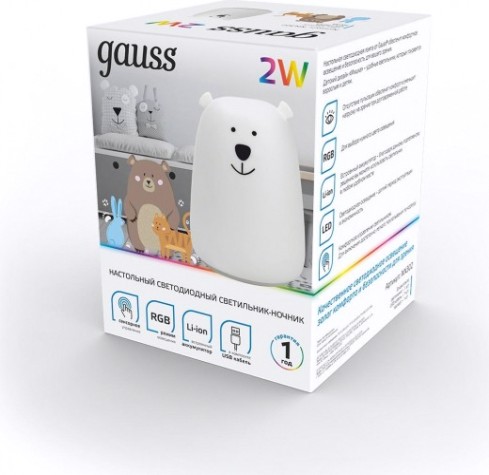 Светильник ночник настольный GAUSS NN302 RGB 5V Li-ion 1200mA медведь [NN302]